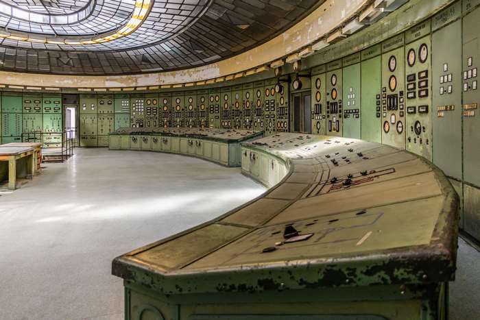 Control room of an abandoned power plant