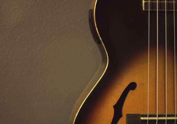 Close-up of an acoustic guitar