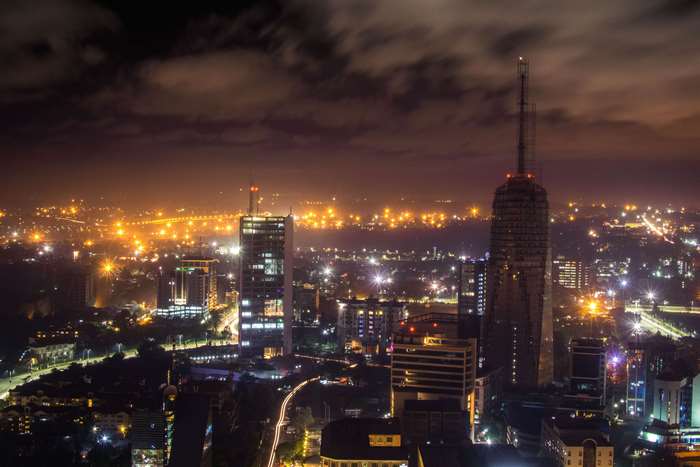 Nairobi skyline at night, Kenya 4K