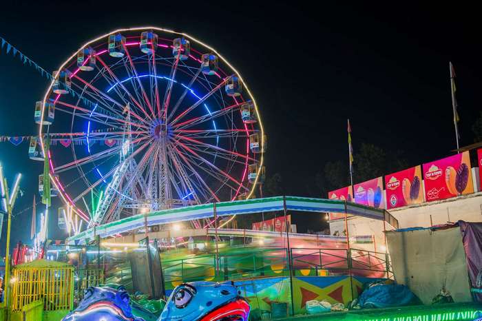 Colorful Ferris Wheel at Night Fair in India