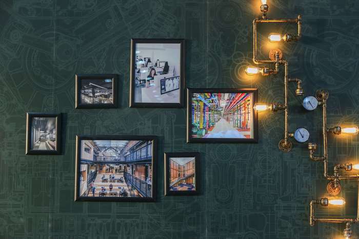 Wall Decor with Framed Photos and Industrial Pipe Lights 4K