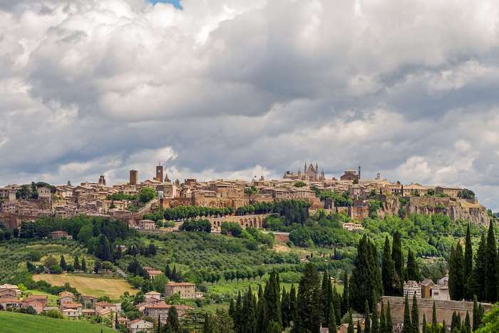 Orvieto medieval town in Umbria, Italy, with cloudy sky