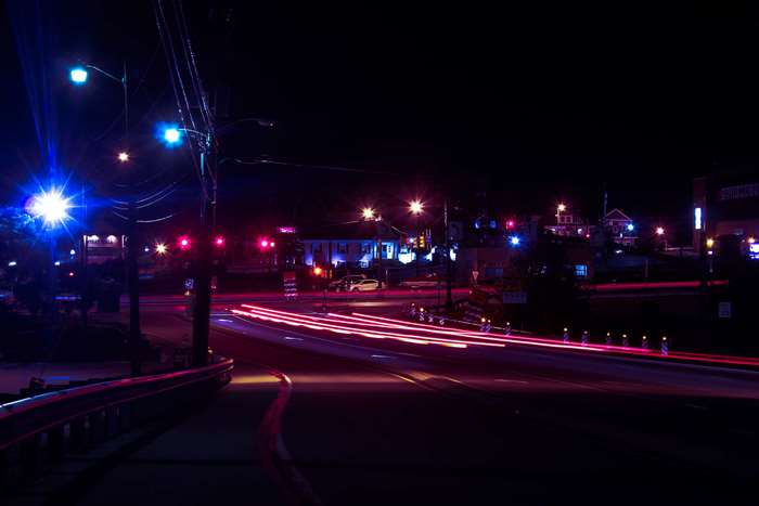 Long exposure of a city road at night