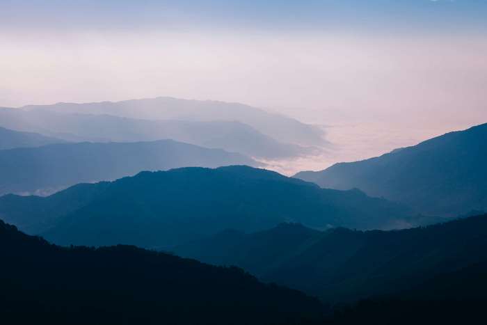 Layered mountains in Thailand during winter