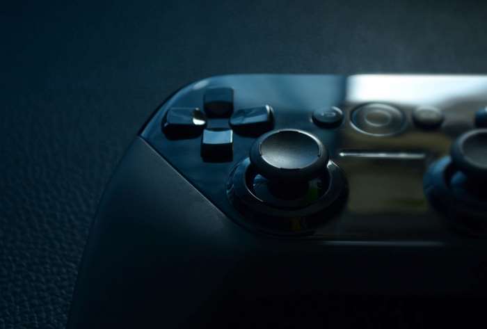 Close up of a black game controller