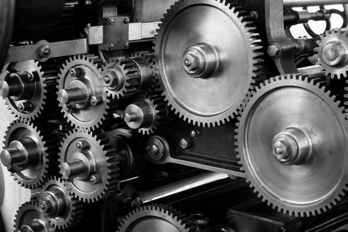 Close-up of industrial machine gears