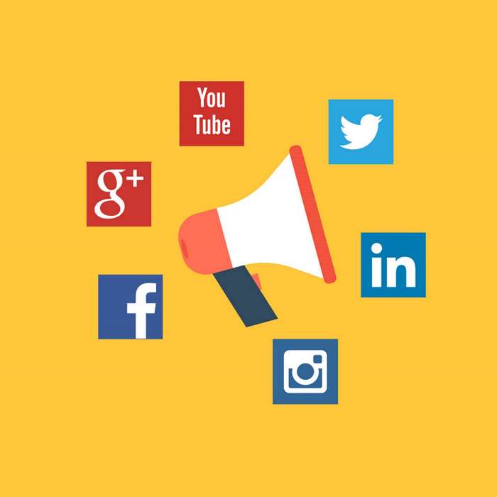 Social Media Marketing with Megaphone and Icons