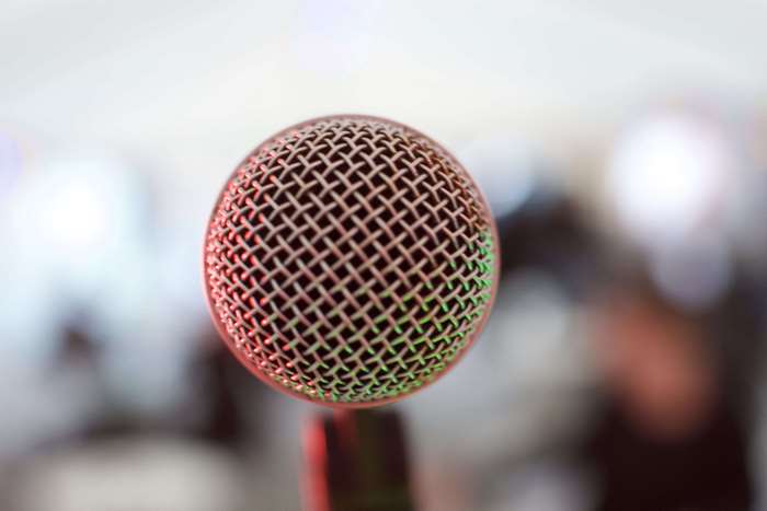Close-up of a microphone on stage in 4K