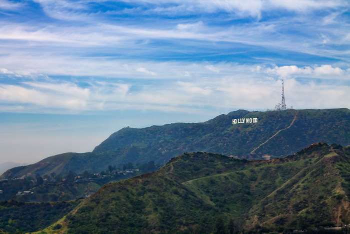 Hollywood Sign and Radio Tower on Mountain