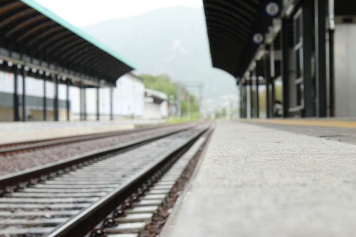 Railway station with tracks and platforms