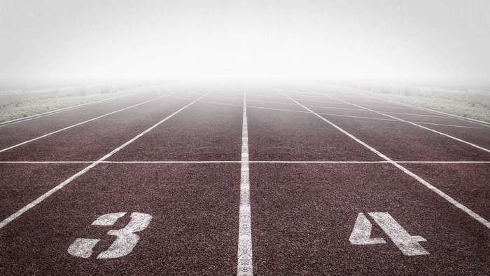 Running track lanes 3 and 4 in fog
