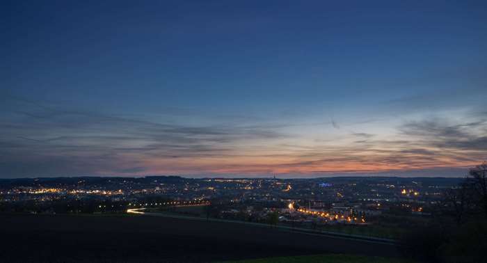 City lights at dusk with colorful sky 4K