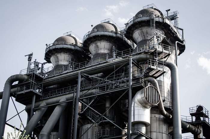 Industrial factory with pipes and machinery 4K
