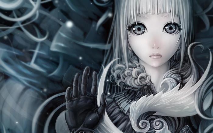 Anime girl with white hair and large eyes