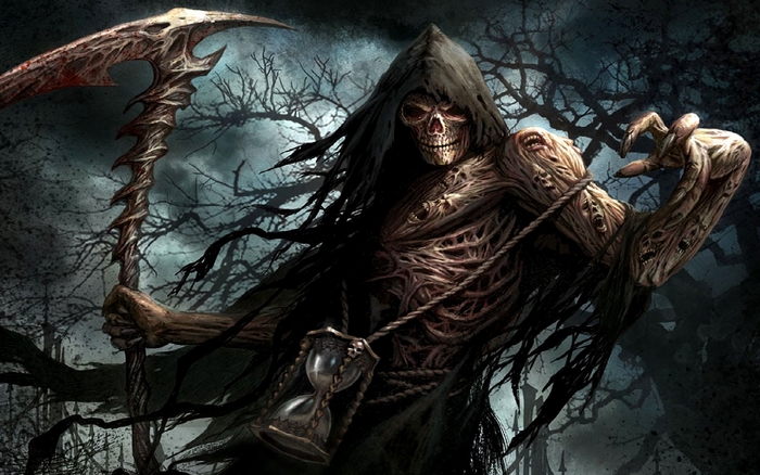 Grim Reaper with Scythe and Hourglass