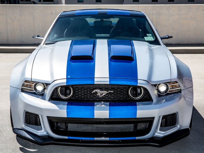 Silver Ford Mustang GT with Blue Stripes
