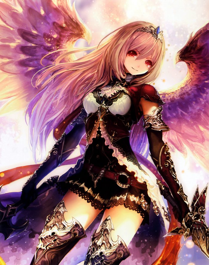 Anime Angelic Warrior Girl with Glowing Wings and Sword