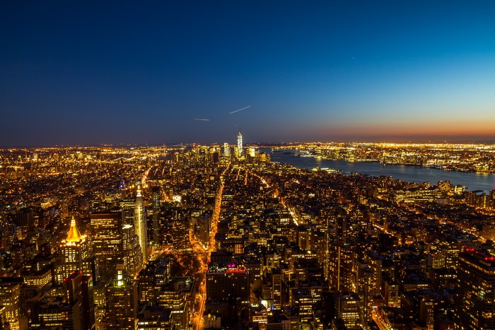 New York City Skyline at Night from Above