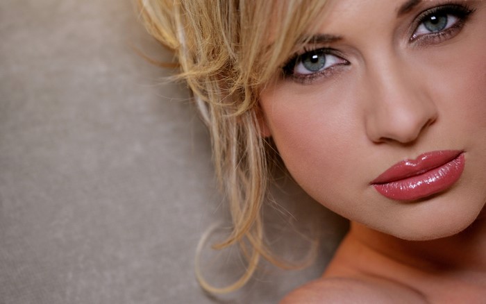 Close-up of Woman with Blonde Hair and Makeup