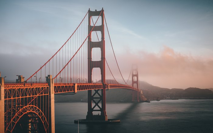 Golden Gate Bridge at Sunrise with Fog in 4K