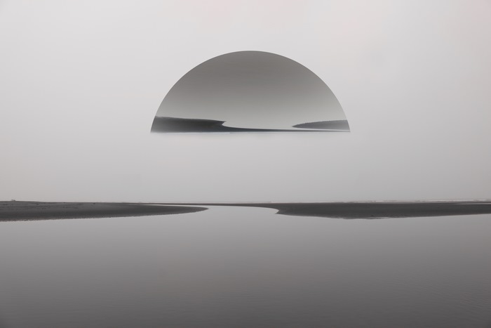 Minimalist monochrome beach reflection