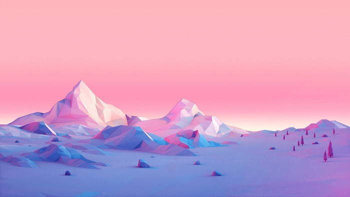 Low Poly Polygon Mountain Landscape at Sunset