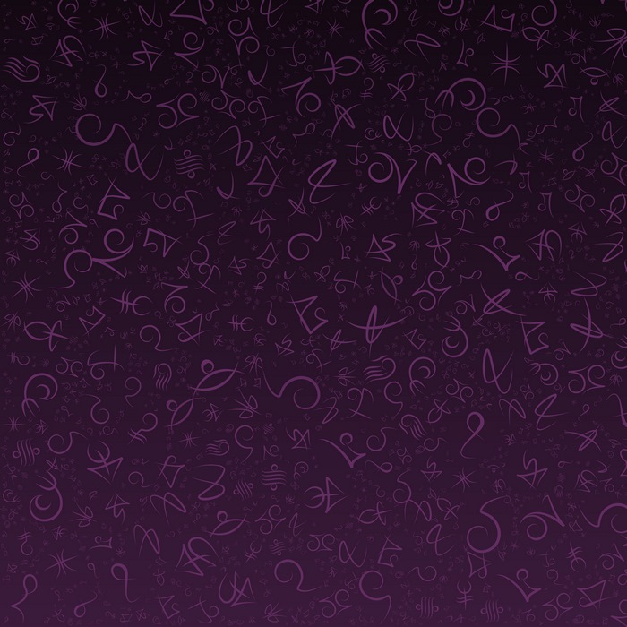 Abstract purple symbols on a dark background