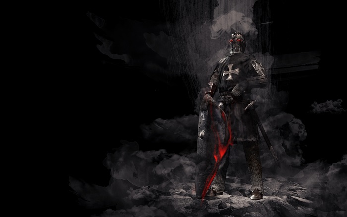 Knight in armor with sword and shield