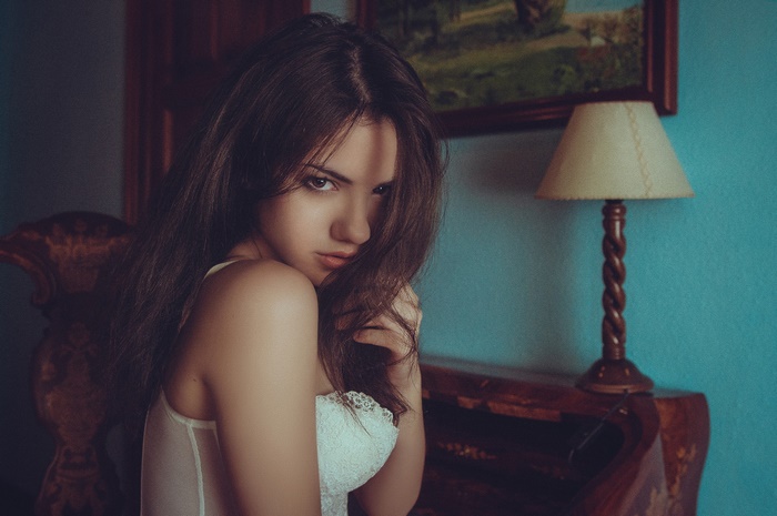 Delaia Gonzalez in white lingerie