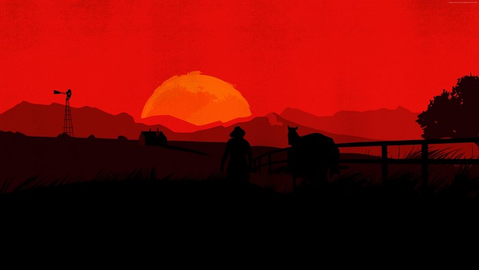 Red Dead Redemption 2 minimalist sunset farm