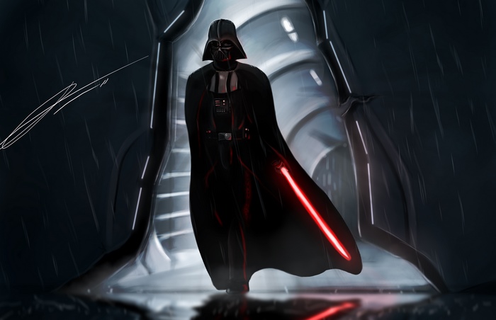 Darth Vader from Star Wars with red lightsaber