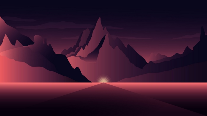 Minimalist 4K Digital Art of Sunset Mountains