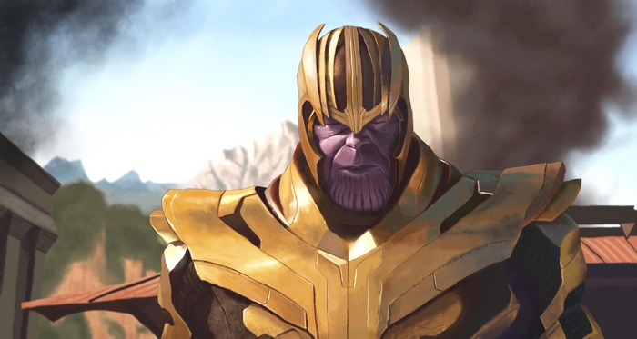 Thanos in golden armor, digital art