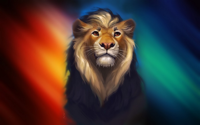 Digital artwork of a lion with a colorful background