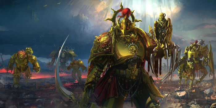 Warhammer 40k Golden Armored Warriors in Battle