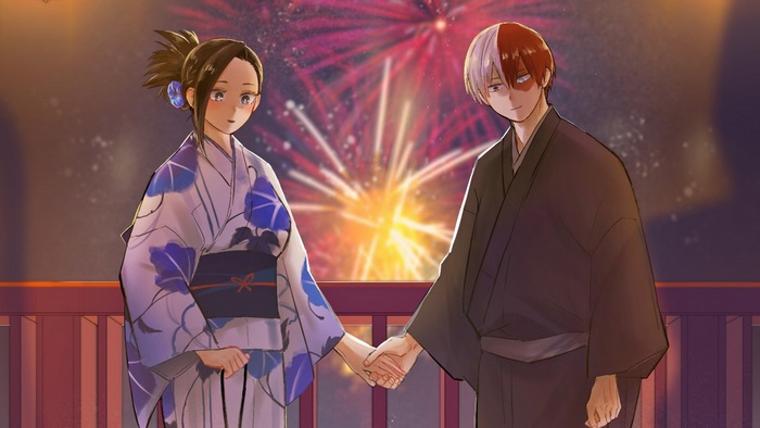 Shouto Todoroki and Momo Yaoyorozu from My Hero Academia