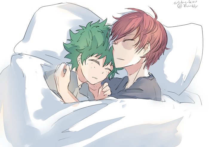 Izuku Midoriya and Shoto Todoroki sleeping