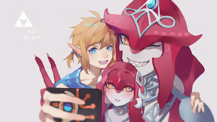 Link, Mipha, and Sidon from Breath of the Wild