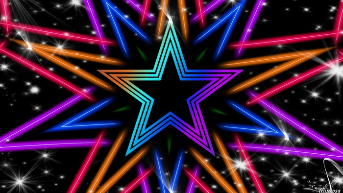 Colorful Star and Neon Lines Abstract Digital Art