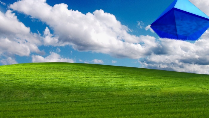 Ramiel from Neon Genesis Evangelion in a blue sky