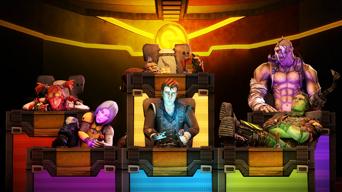 Borderlands characters in a throne room