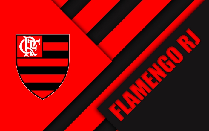 Flamengo RJ logo and text on red and black background