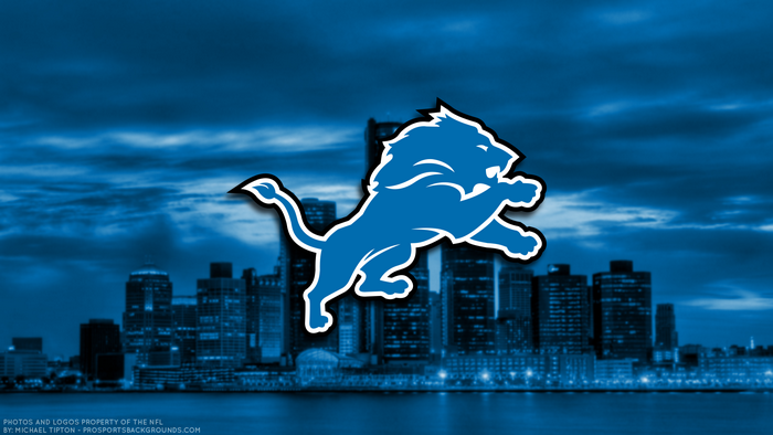 Detroit Lions NFL Logo over City Skyline
