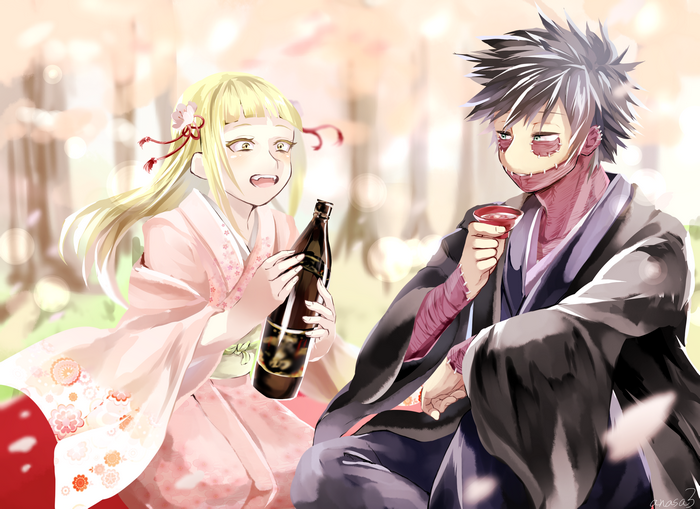 Himiko Toga and Dabi from My Hero Academia drinking