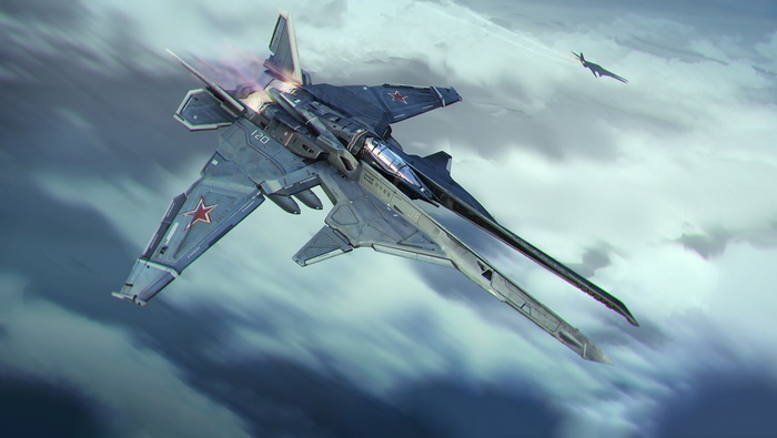 Futuristic Russian fighter jets in flight