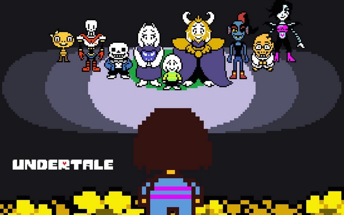 Undertale characters with Frisk facing them