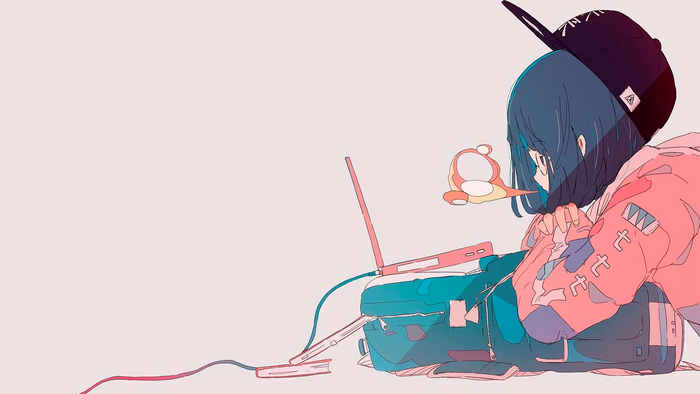 Anime girl with laptop and backpack