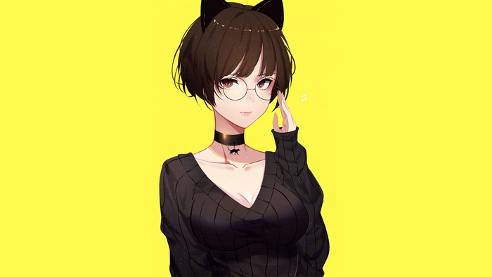 Anime girl with cat ears and glasses