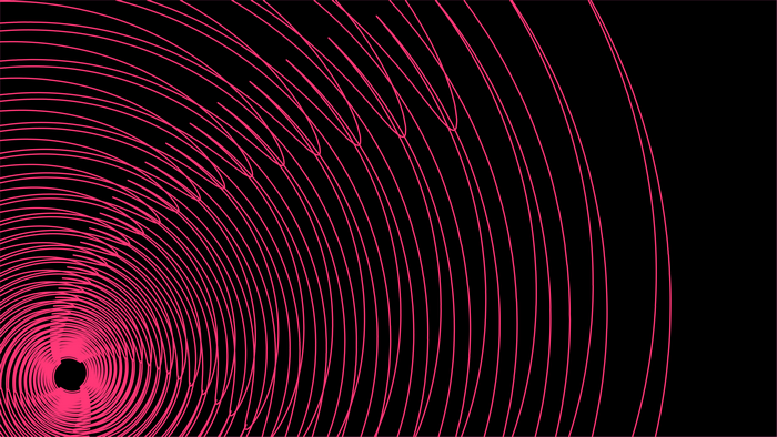 Pink spiral fractal lines on black background