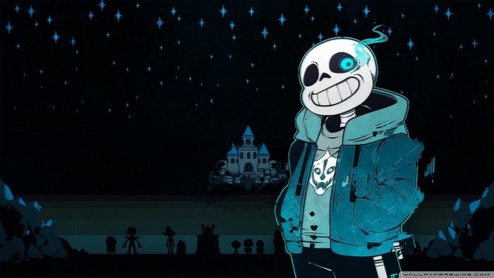 Sans from Undertale under a starry sky